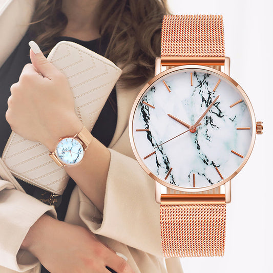 Fashion Rose Gold Mesh Band Creative Marble Female Wrist Watch Luxury Women Quartz Watches - FREE SHIPPING